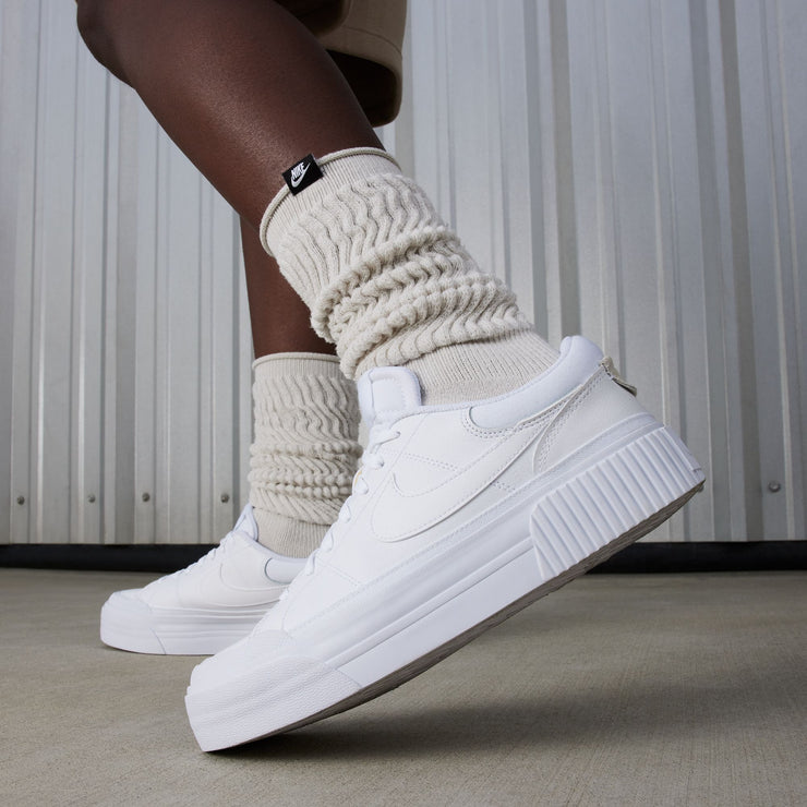 Elevate your style with the Nike Court Legacy Lift. Its platform midsole delivers a bold statement on top of the classic, easy-to-wear design. And don't worry, we've kept the fit you love.  Subtly layered upper keeps it classic and easy to wear. Rubber outsole delivers traction and durability. Padded heel and plush tongue feel soft.