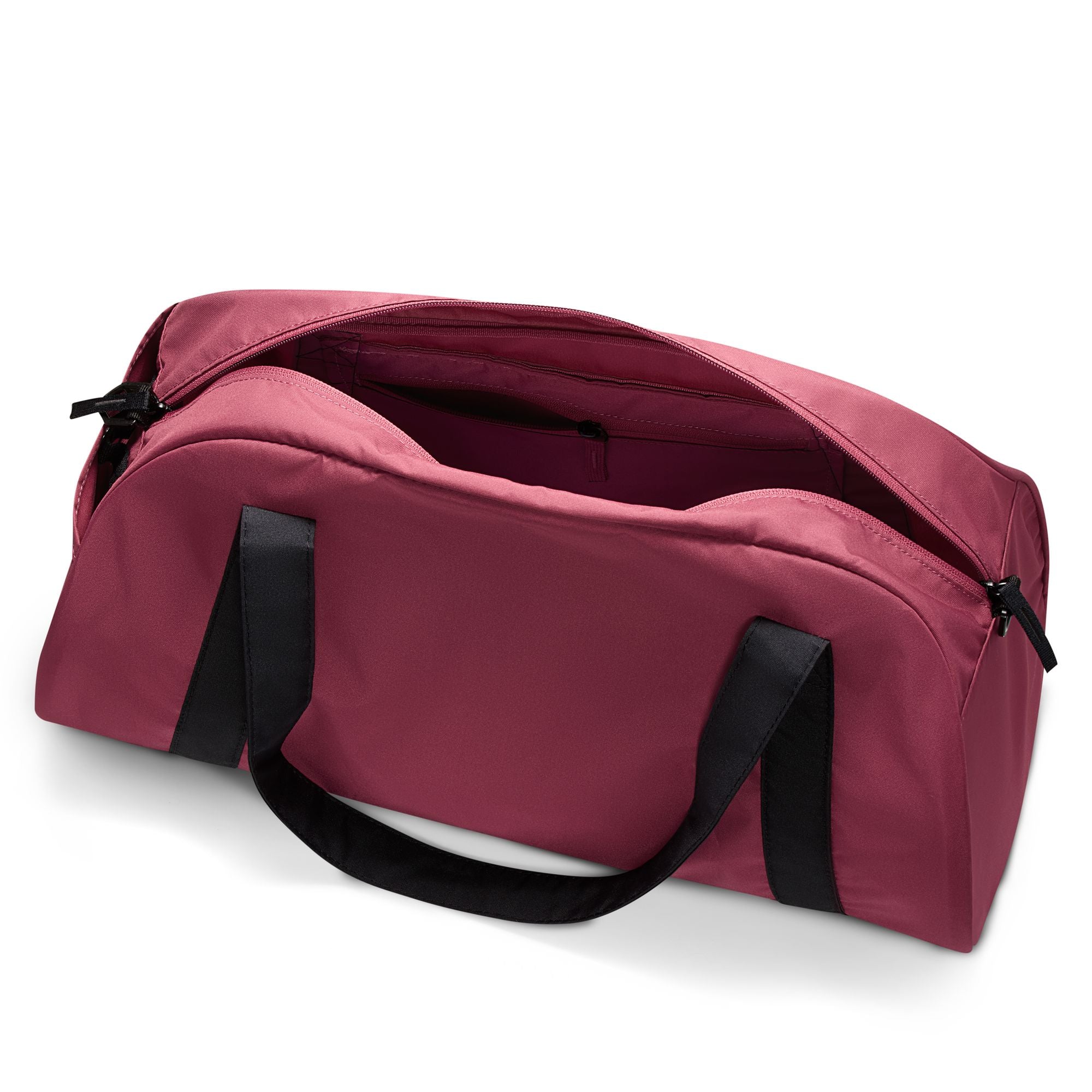 Main compartment with dual zippers provides space to store larger items.
Adjustable shoulder strap and dual handles give you comfortable carrying options.
Interior pockets provide small-item storage.