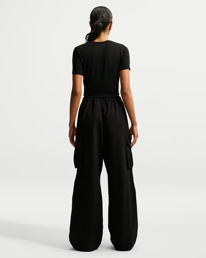 Women's Mid-Rise Oversized Woven Cargo Trousers - Black