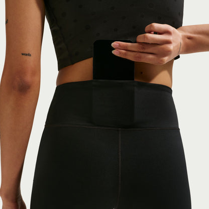 Nike Dri-FIT technology moves sweat away from your skin for quicker evaporation, helping you stay dry and comfortable.
Midweight, peachy-soft fabric stretches with your every move and dries quickly.
Absence of a front seam helps keep the fabric from riding up for a smooth fit.
Back pocket fits most phones.