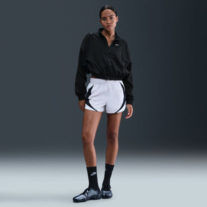 This classic track jacket is elevated through volume and drape. Elastic at your waist cinches in the oversized and slightly cropped silhouette.