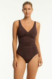 Eco Essentials Cross Front One Piece - Cocoa