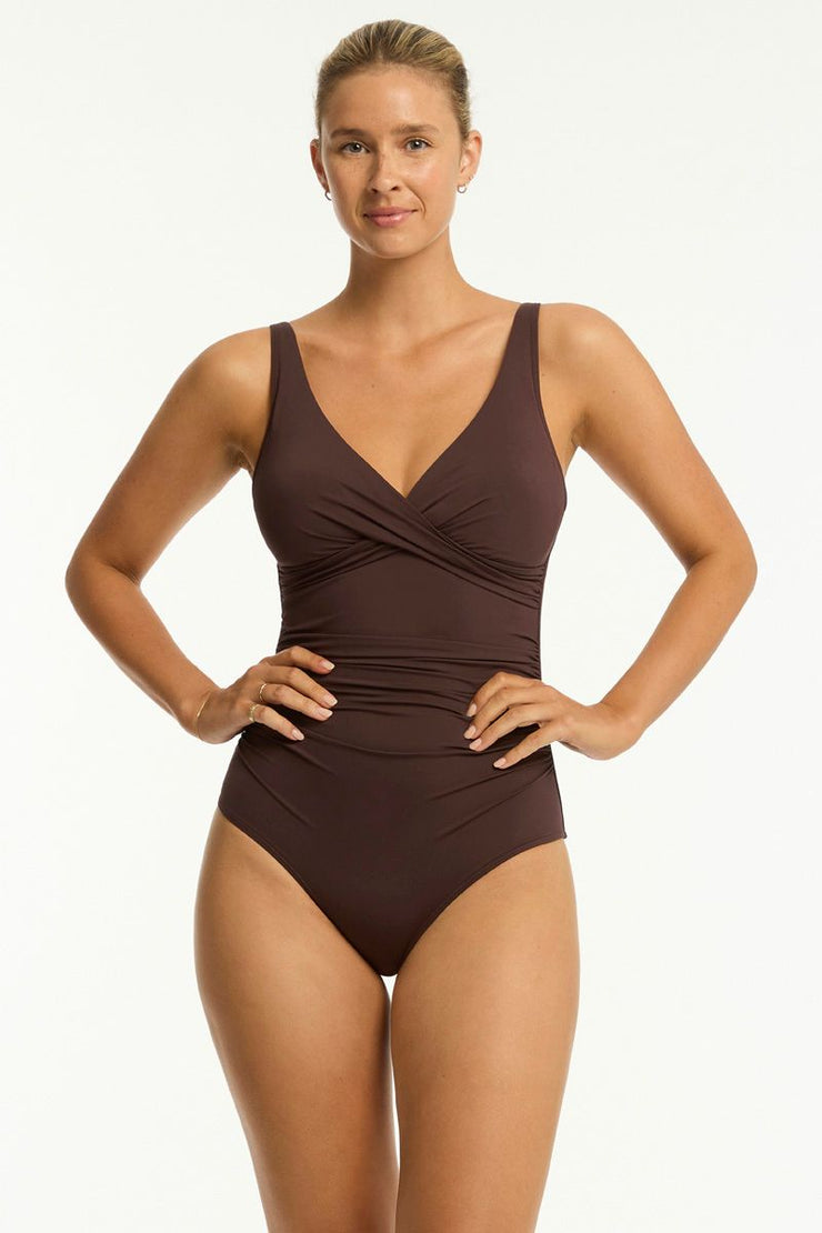 Eco Essentials Cross Front One Piece - Cocoa