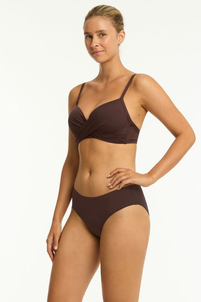 Eco Essentials Cross Front Moulded Cup Underwire Bikini - Cocoa