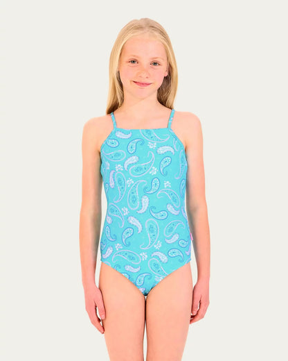 - Square neckline
- Self-tie fastening at the back; keyhole detail
- Narrow shoulder straps
- All-over paisley print motif