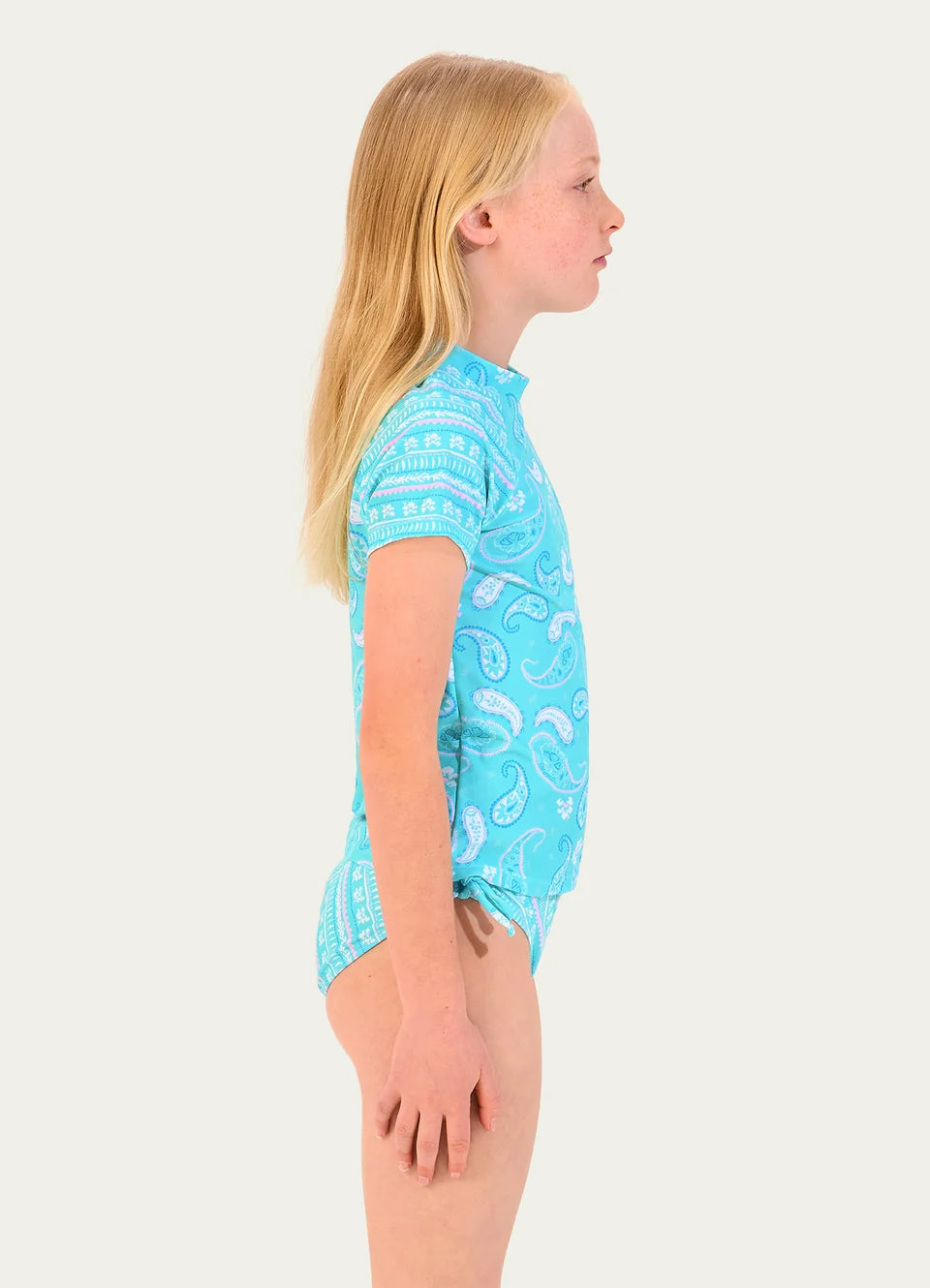 Two Piece Set
Tie side bottoms
Crew Neckline Short Sleeve Rash Top
Pull over style
Short Sleeve Top
Hip length