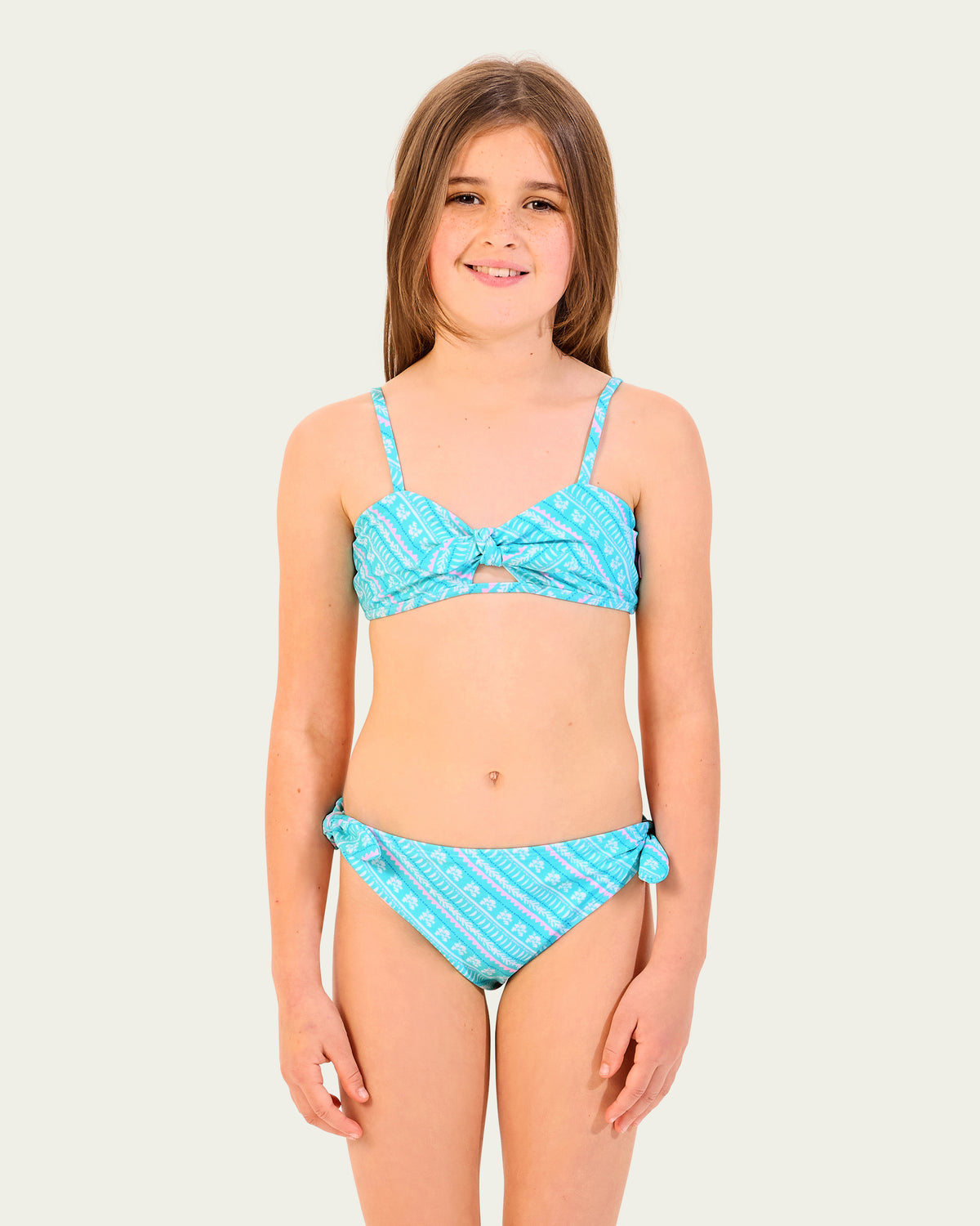 Two Piece Set
Bikini bottoms feature Tie sides
Sweetheart neckline
Tie front Crop Style top with Adjustable straps for the perfect fit