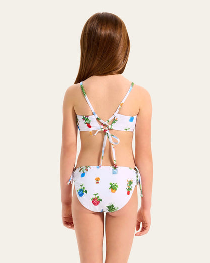 Girls Playa Bonita set features a crop top, adjustable straps, adjustable tie back, coordinating hipster pant, and is fully lined