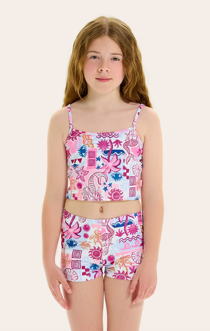 2 Piece Tankini Set
Fully lined
Adjustable shoulder straps with slider on Top
Fully lined boyleg brief
Colourful mermaid and tropical print