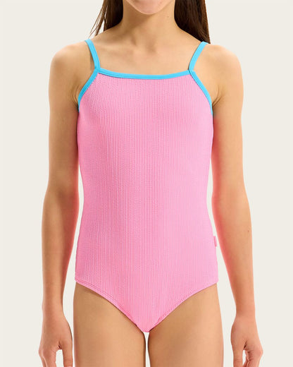 Contrast binding detail
Adjustable back tie to adjust straps
Cut out detail at back
Regular legline, medium coverage
Fully lined for modesty