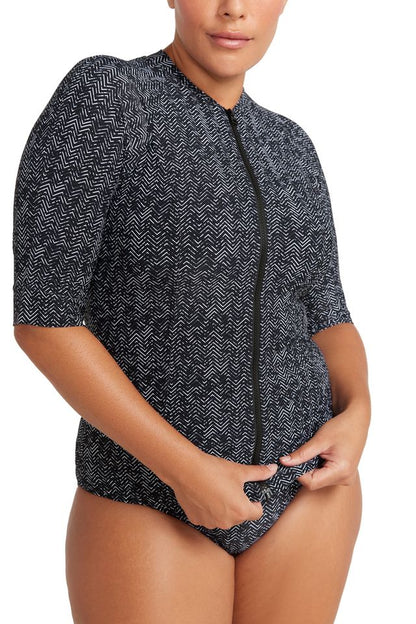Artesands Black Zig Zag Seurat Sun Safe Rash Top