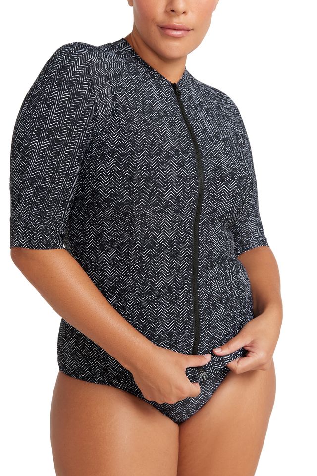 Artesands Black Zig Zag Seurat Sun Safe Rash Top