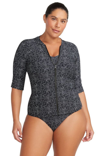 Artesands Black Zig Zag Seurat Sun Safe Rash Top