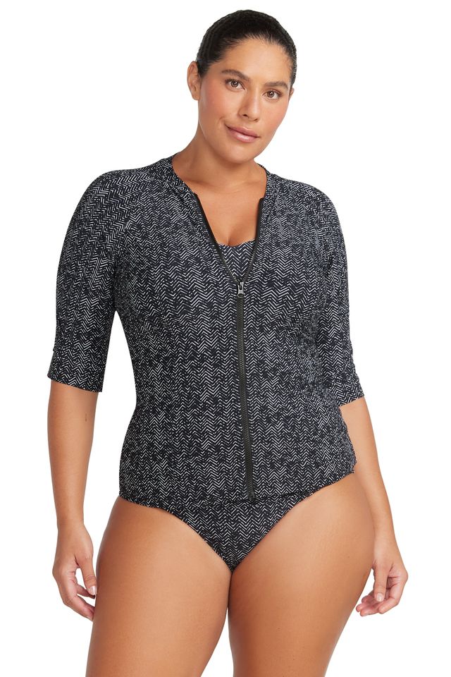 Artesands Black Zig Zag Seurat Sun Safe Rash Top