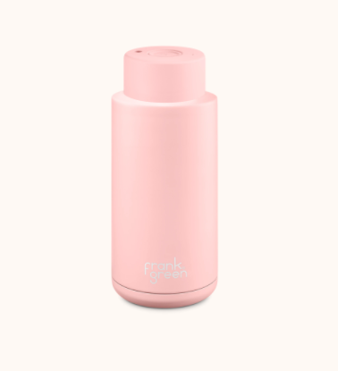 Stainless Steel Ceramic Reusable 1 litre Bottle with Push Button - Blushed