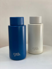 Stainless Steel Ceramic Reusable 1 ltr Bottle with Push Button - Sailor Blue