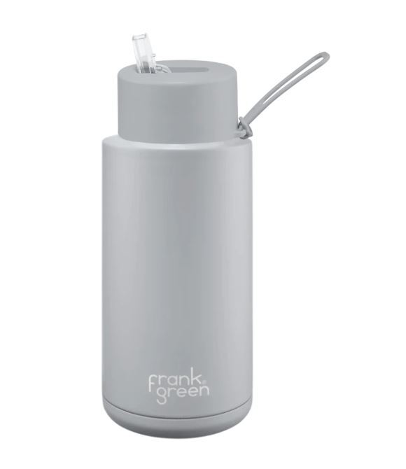 Stainless Steel Ceramic Reusable 1 ltr Bottle with Straw - Harbour Mist