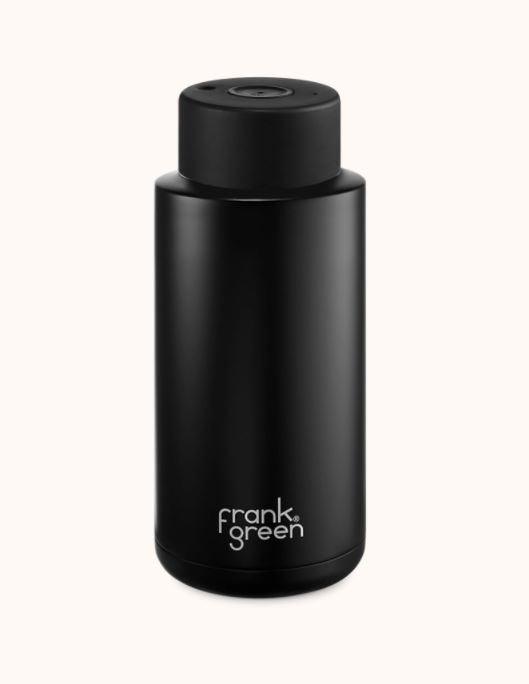Stainless Steel Ceramic Reusable 1 litre Bottle with Push Button - Midnight