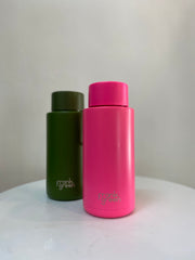 Stainless Steel Ceramic Reusable 1 ltr Bottle with Straw - Neon Pink