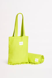 Waffle Bag and Towel set Bag: 36H x 31W Towel: 200L x 88W Fabric: 100% Cotton