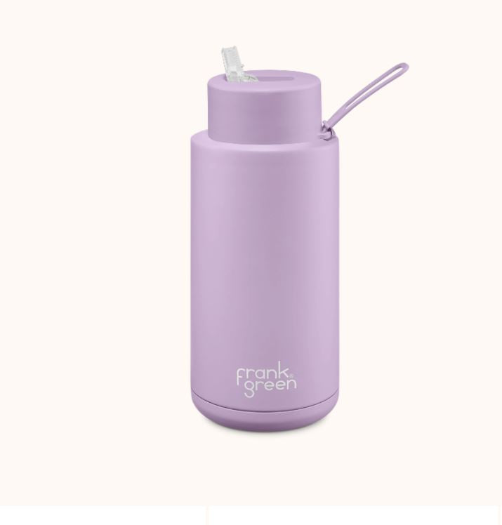 Stainless Steel Ceramic Reusable 1 ltr Bottle with Straw - Lilac Haze