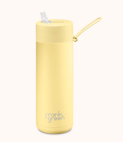 Frank Green Stainless Steel Ceramic Reusable Bottle - 595ml - Buttermilk - Straw Lid