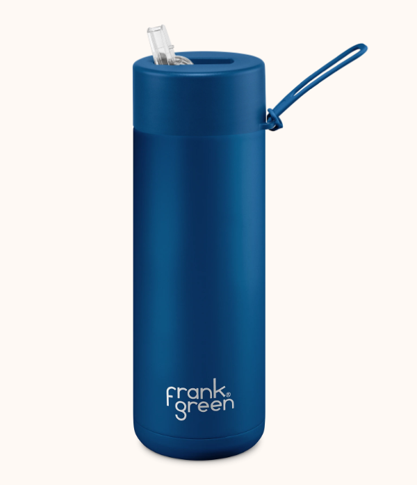 Frank Green Stainless Steel Ceramic Reusable Bottle - 595ml - Deep Ocean - Straw Lid
