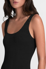  Conservative scoop one piece - Mid, scoop back - Twin needle finish - stays in place where you put it - Wide shoulder straps for support - Adjustable coverage - can be worn mid to full - Adjustable leg - can be worn high or low on the hip - Stretches over small to large bust sizes
