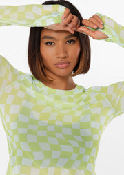 Channel Y2K energy in and out of the gym with the Naughties Nostalgic Mesh Long Sleeve Top. Featuring a psychedelic swirl checkerboard print and thumbholes to keep your sleeves in place, this lightweight and semi-sheer mesh layering piece keeps you covered and cool at the same time. 