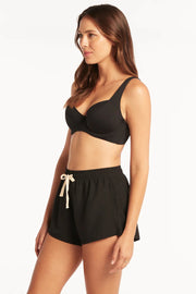 Elasticated waistband with drawcord (drawstring is black not white as pictured) 4-way stretch for ease of movement Signature trims No brief built in This is an eco-friendly style! Made from: 97% ECO Recycled Polyester / 3% Elastane