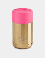 Chrome Gold Ceramic Reusable Cup with Neon Pink Lid - 10oz / 295ml