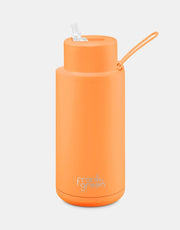 Stainless Steel Ceramic Reusable 1 ltr Bottle with Straw - Neon Orange