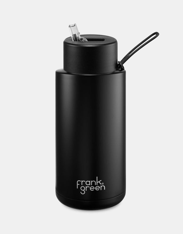 Stainless Steel Ceramic Reusable 1 ltr Bottle with Straw - Midnight