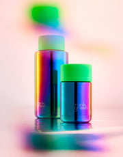 Chrome Rainbow Ceramic Reusable Cup with Neon Green Lid - 10oz / 295ml
