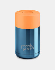 Chrome Blue Ceramic Reusable Cup with Neon Orange Lid - 10oz / 295ml