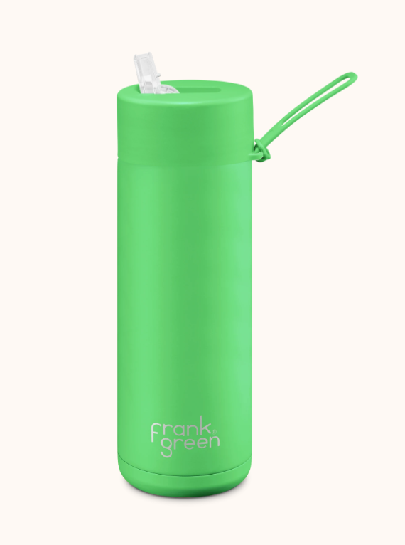Frank Green Stainless Steel Ceramic Reusable Bottle - 595ml - Neon Green- Straw Lid